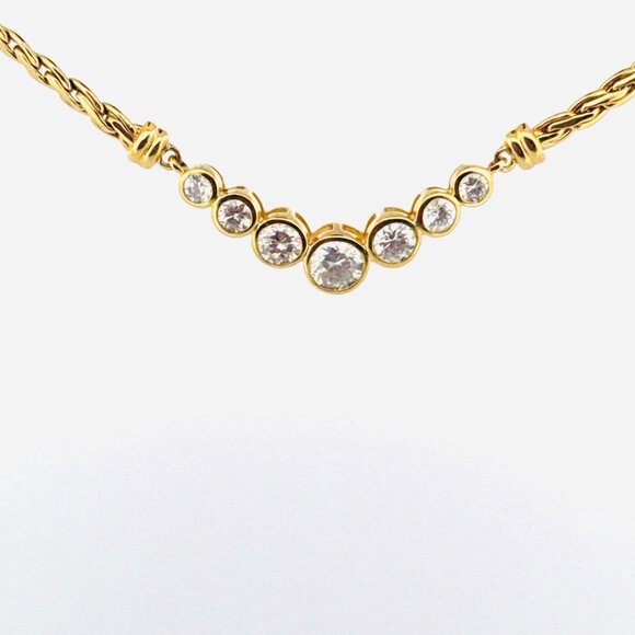 Vintage V Necklace CZ 7-Stone Gold Over Sterling Silver 925, 16", 14.8g Estate - Picture 2 of 10